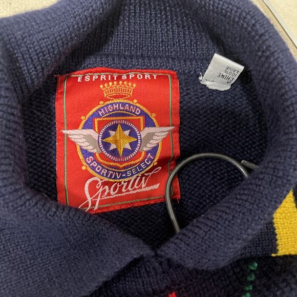 Espirit Sport Knit Wool Collared Argyle Pullover Sweater Preppy Vintage 90s - Picture 5 of 10